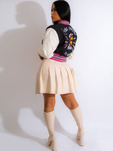 Langarm-Baseballjacke mit Knopfleiste und Cartoon-Muster